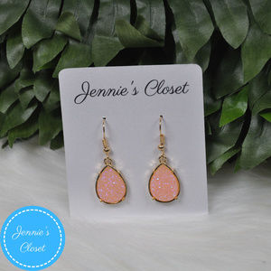 Pink Druzy Teardrop Dangle Fashion Earrings